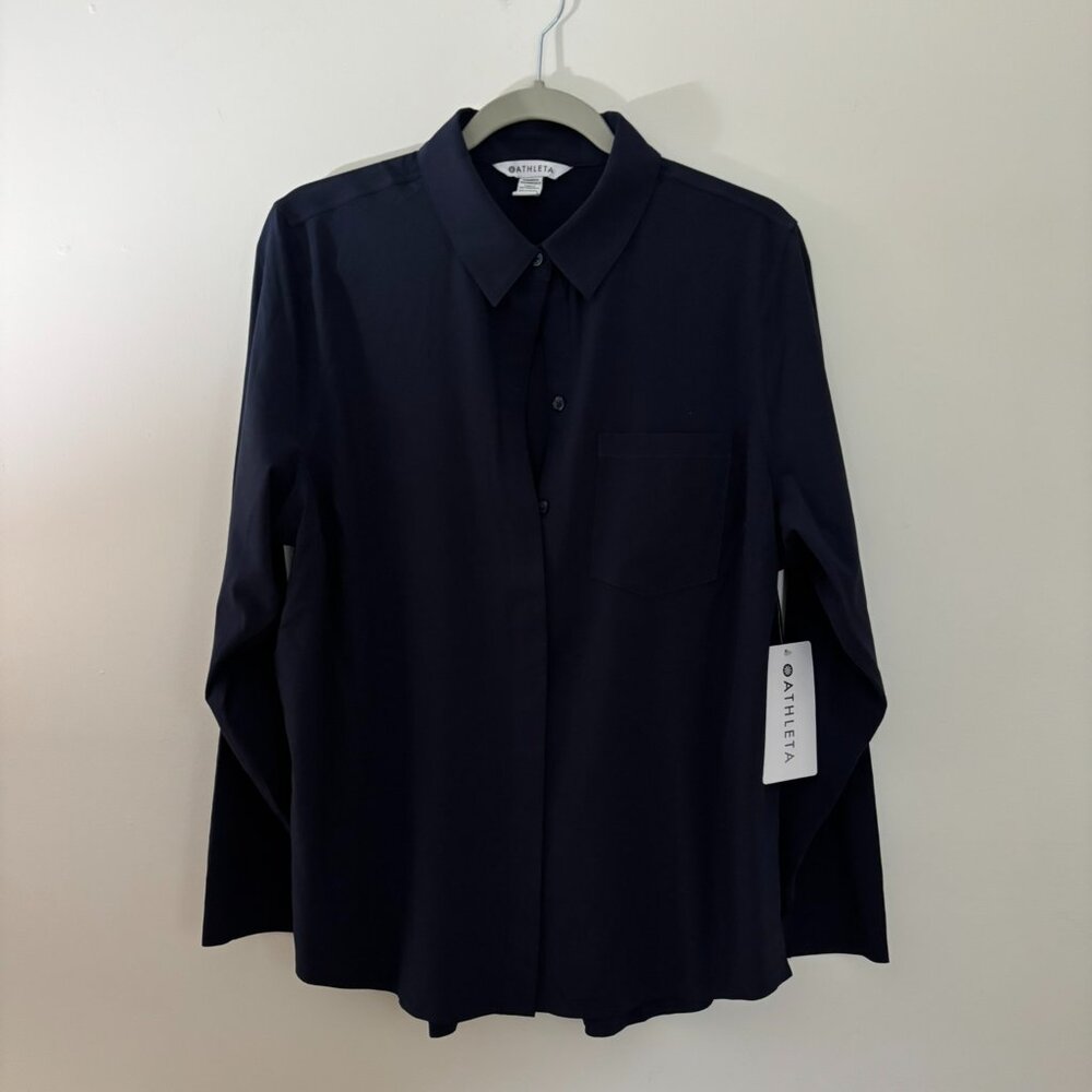 NWT - Athleta Everlasting Long Sleeve Button Up Top -  Navy - Size L